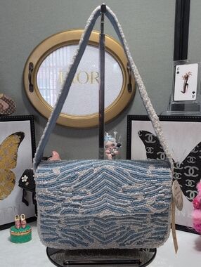 Studio 12 Hand Beaded White And Light Blue Elegant Shoulder Bag -  NEW 🔥